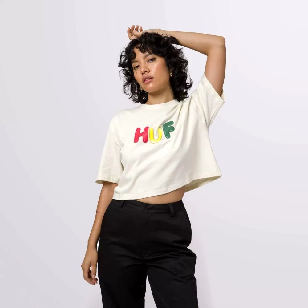 HUF WOMEN'S GUMMED S/S CROP TEE-WHITE