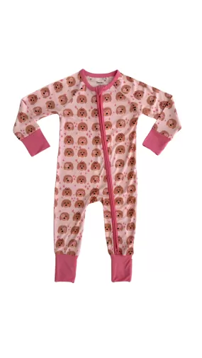 In My Jammers Pink Goldendoodle Zipper Romper