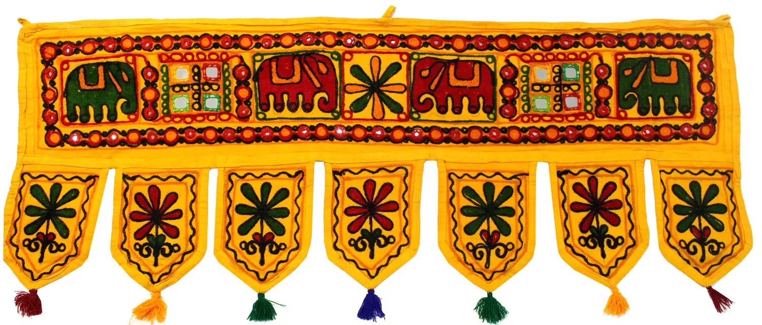 Indian Toran Decorative Window Valance Handmade Decor India (Yellow, 34 x 13 in)