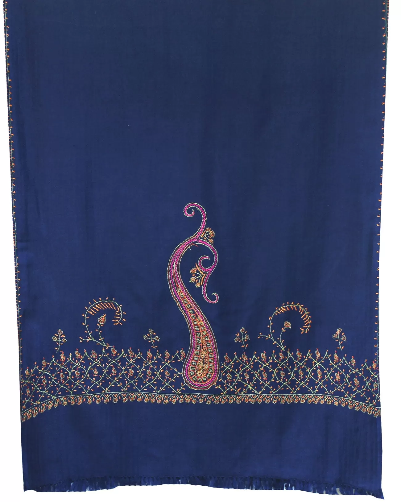 Indian Wool Scarf Hand Embroidered Womens Gift (Blue)