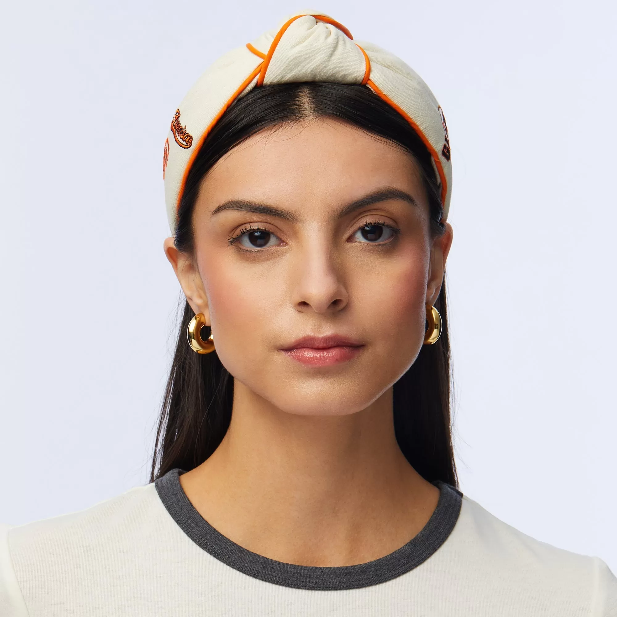 IVORY SF GIANTS EMBROIDERED KNOTTED HEADBAND