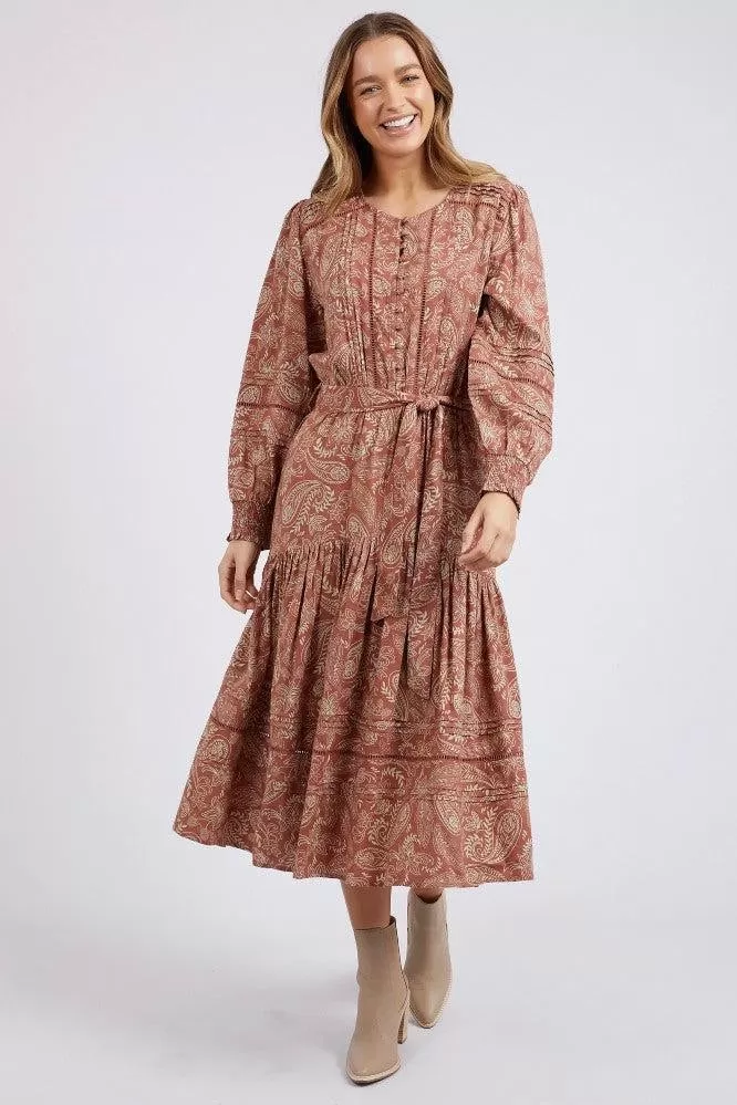 Juliette Rust Paisley LS Midi Dress