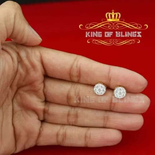 King of Bling's 1.72ct Cubic Zirconia 925 Yellow Silver Women's & Men's Hip Hop Round Earrings