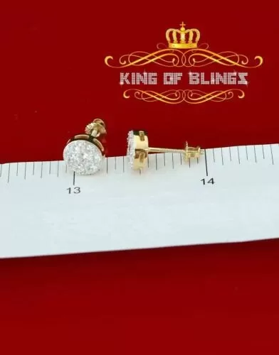 King of Bling's 1.72ct Cubic Zirconia 925 Yellow Silver Women's & Men's Hip Hop Round Earrings