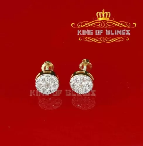 King of Bling's 1.72ct Cubic Zirconia 925 Yellow Silver Women's & Men's Hip Hop Round Earrings