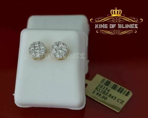 King of Bling's 1.72ct Cubic Zirconia 925 Yellow Silver Women's & Men's Hip Hop Round Earrings