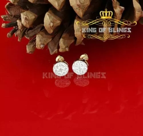 King of Bling's 1.72ct Cubic Zirconia 925 Yellow Silver Women's & Men's Hip Hop Round Earrings