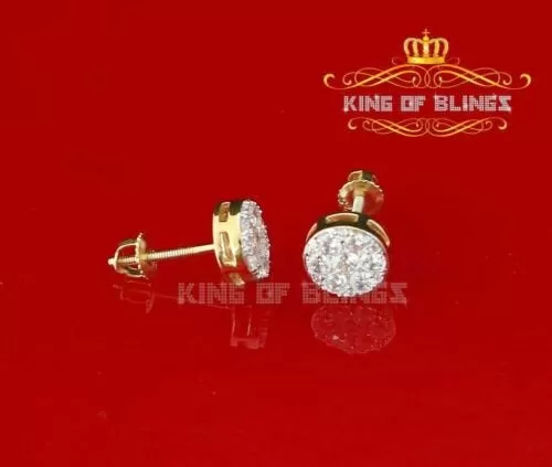 King of Bling's 1.72ct Cubic Zirconia 925 Yellow Silver Women's & Men's Hip Hop Round Earrings