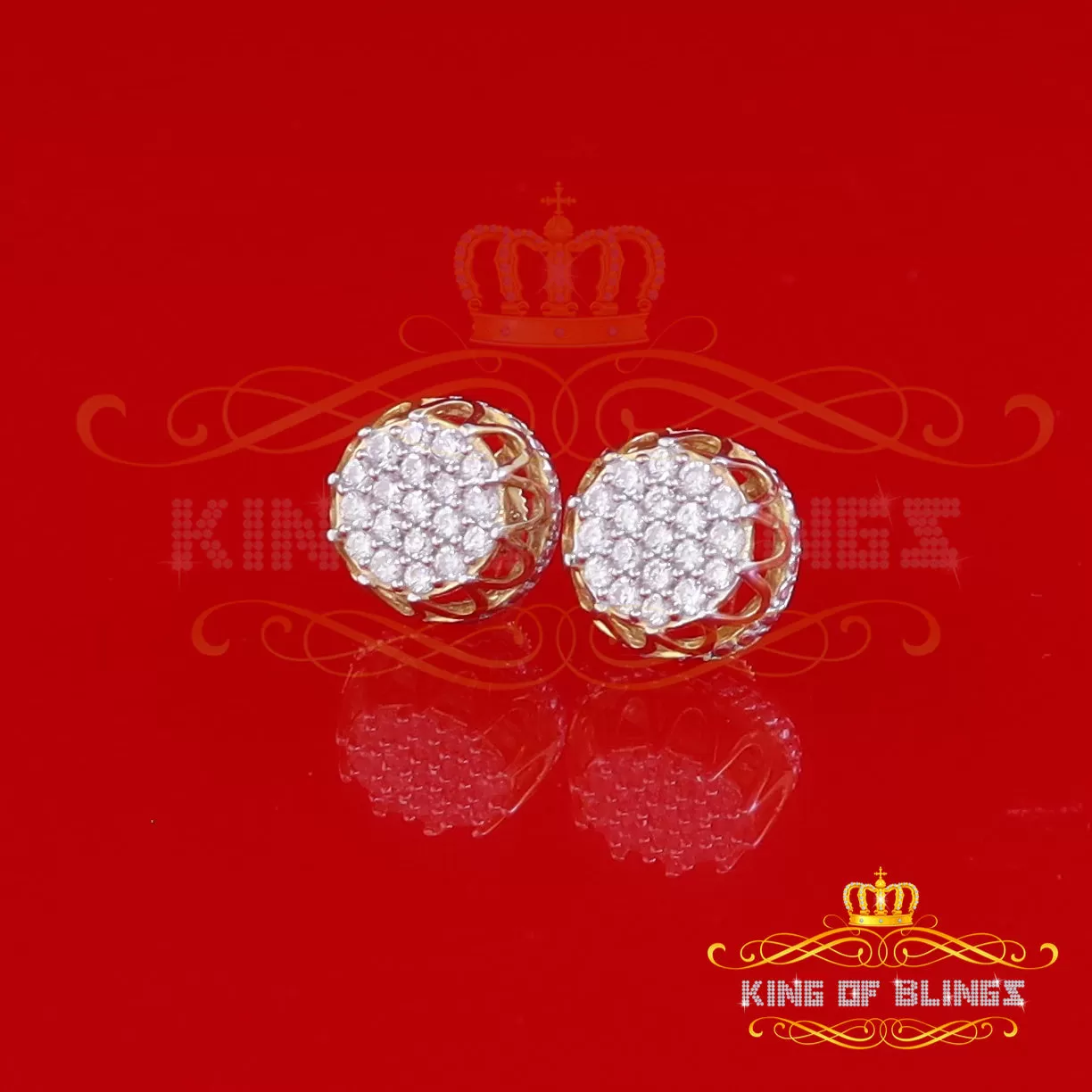 King of Bling's 925 Yellow Silver 1.13ct Cubic Zirconia Women's & Men's Hip Hop Flower Earrings