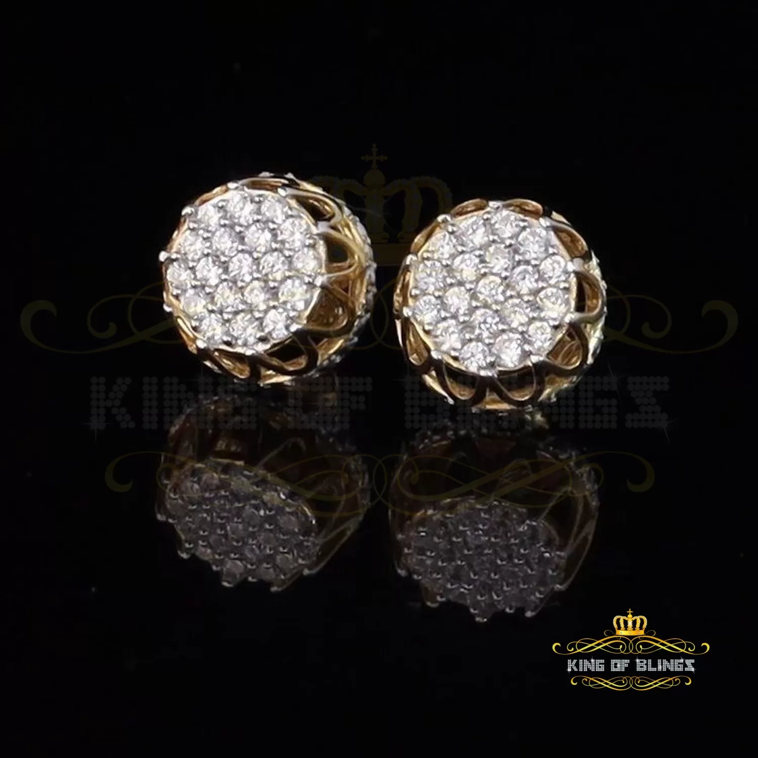 King of Bling's 925 Yellow Silver 1.13ct Cubic Zirconia Women's & Men's Hip Hop Flower Earrings