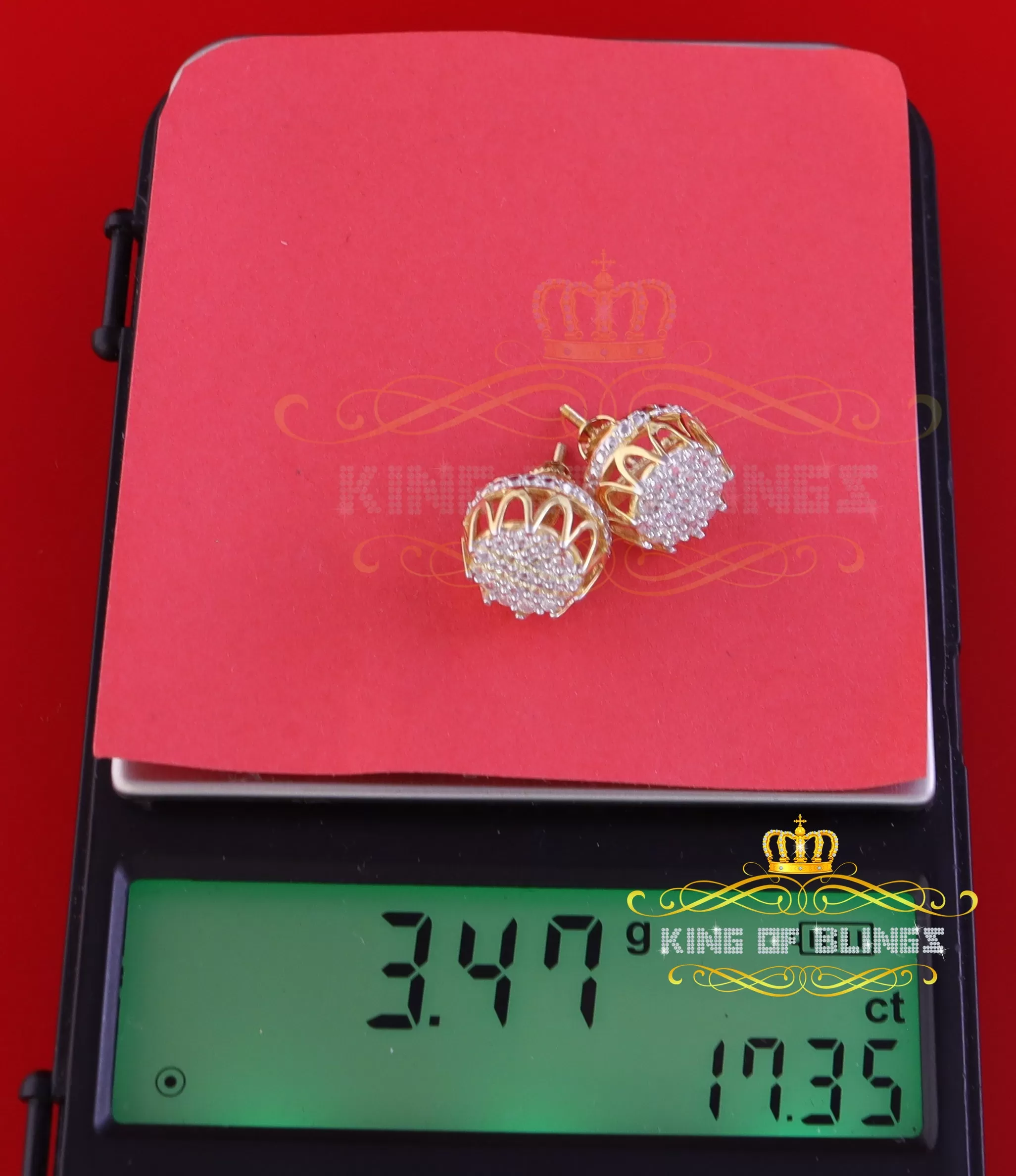 King of Bling's 925 Yellow Silver 1.13ct Cubic Zirconia Women's & Men's Hip Hop Flower Earrings