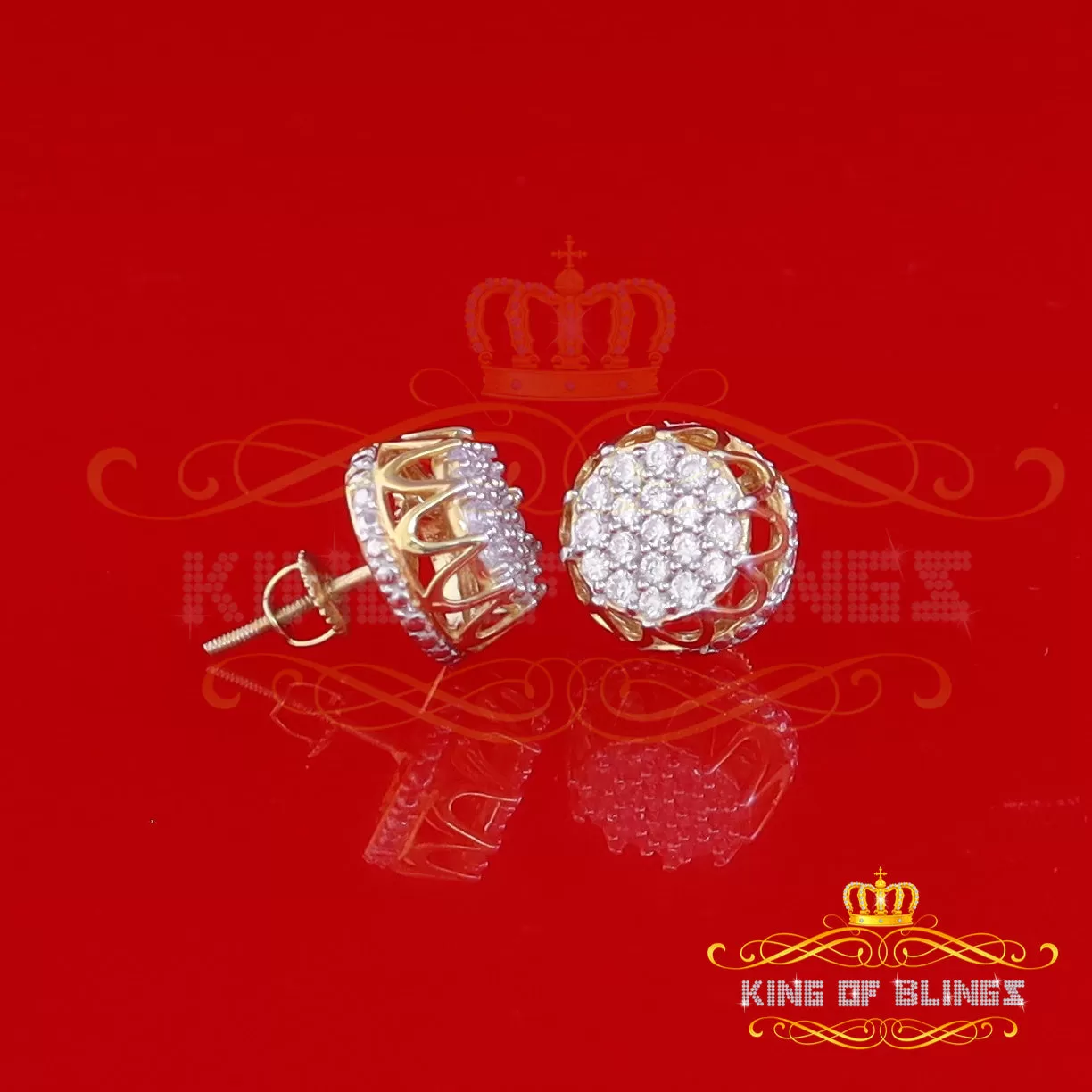 King of Bling's 925 Yellow Silver 1.13ct Cubic Zirconia Women's & Men's Hip Hop Flower Earrings