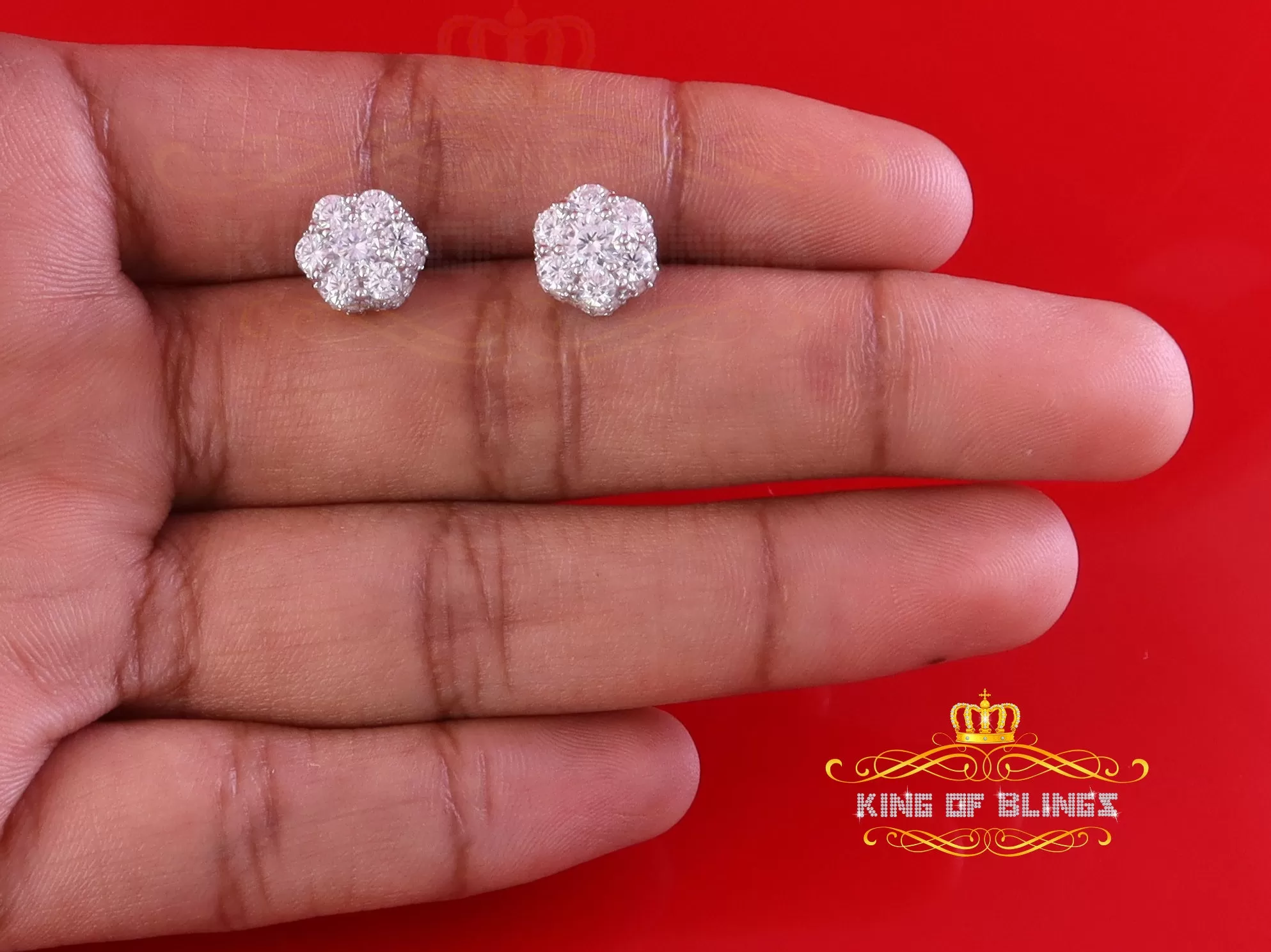 King of Blings- 1.50ct Cubic Zirconia 925 White Silver Sterling Hip Hop Floral Women's Earrings