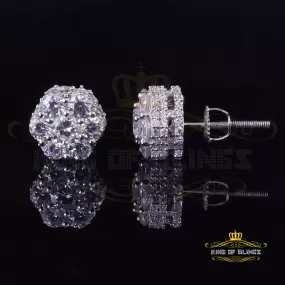 King of Blings- 1.50ct Cubic Zirconia 925 White Silver Sterling Hip Hop Floral Women's Earrings