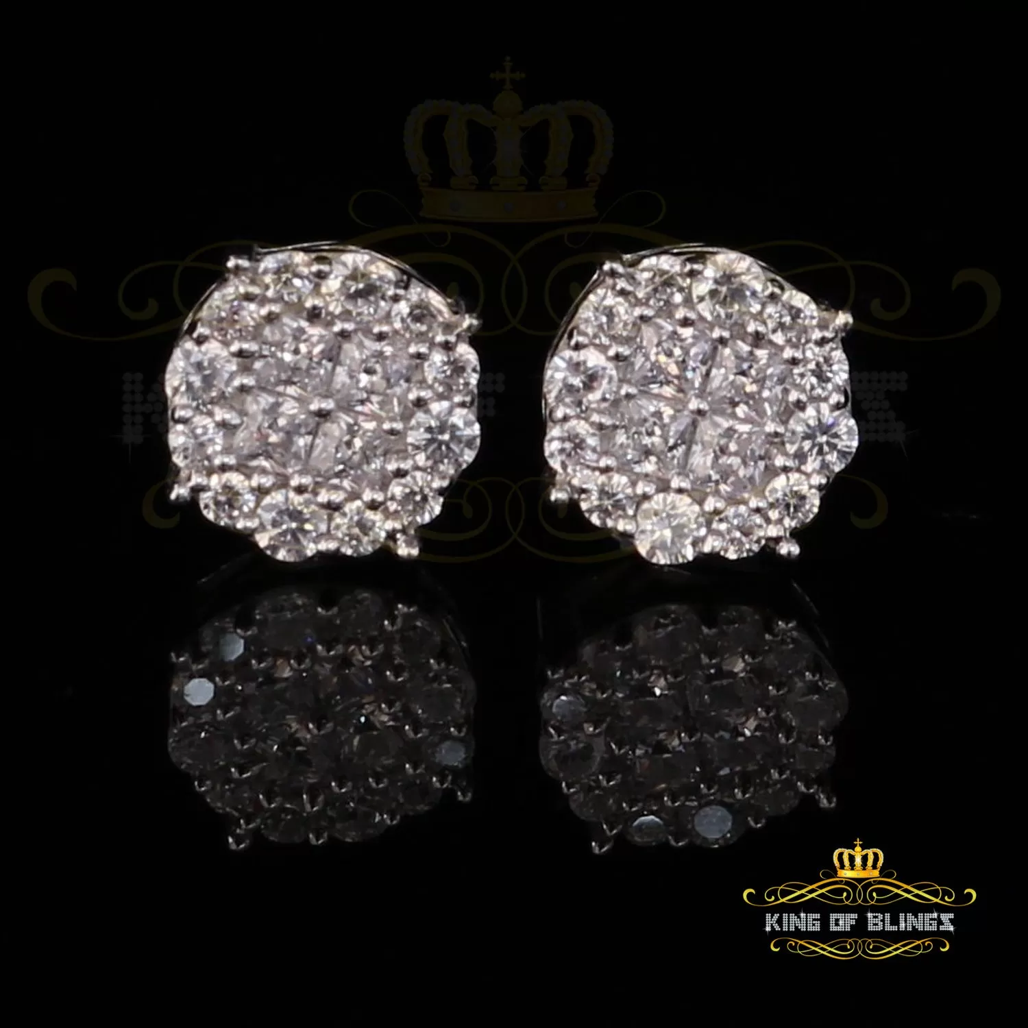 King of Blings- 925 White Sterling Silver 0.96ct Cubic Zirconia Women's Hip Hop Flower Earrings