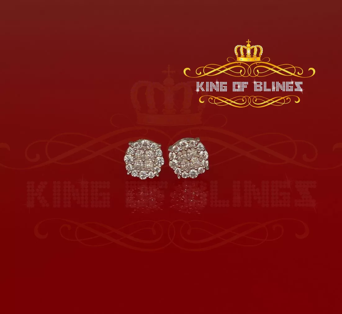 King of Blings- 925 White Sterling Silver 0.96ct Cubic Zirconia Women's Hip Hop Flower Earrings