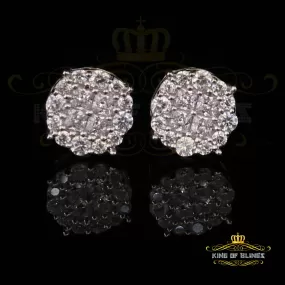 King of Blings- 925 White Sterling Silver 0.96ct Cubic Zirconia Women's Hip Hop Flower Earrings