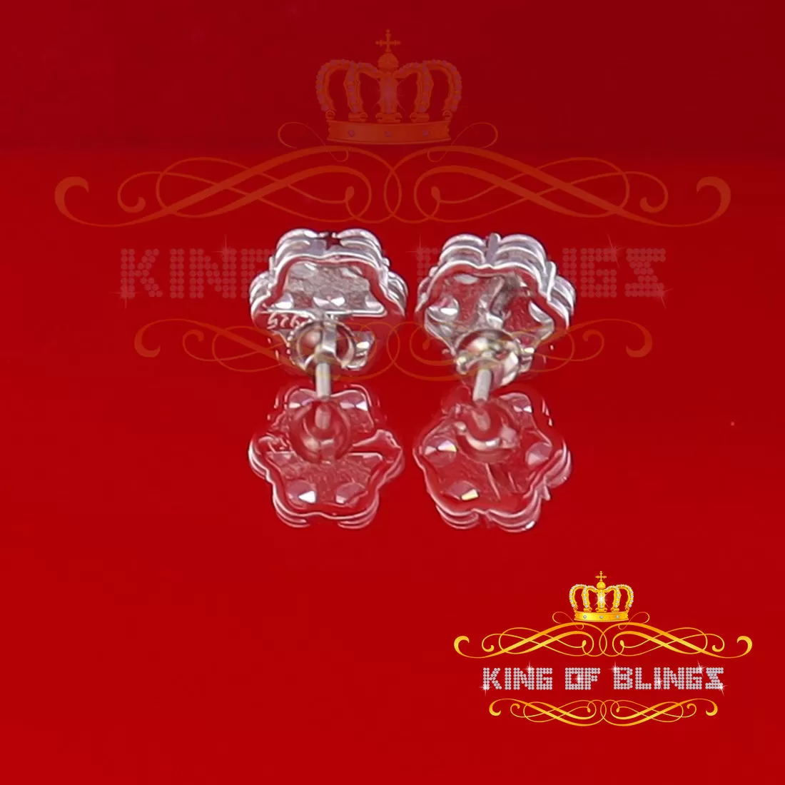 King of Blings- Cubic Zirconia 925 White 4.34ct Sterling Silver Women's Hip Hop Floral Earrings