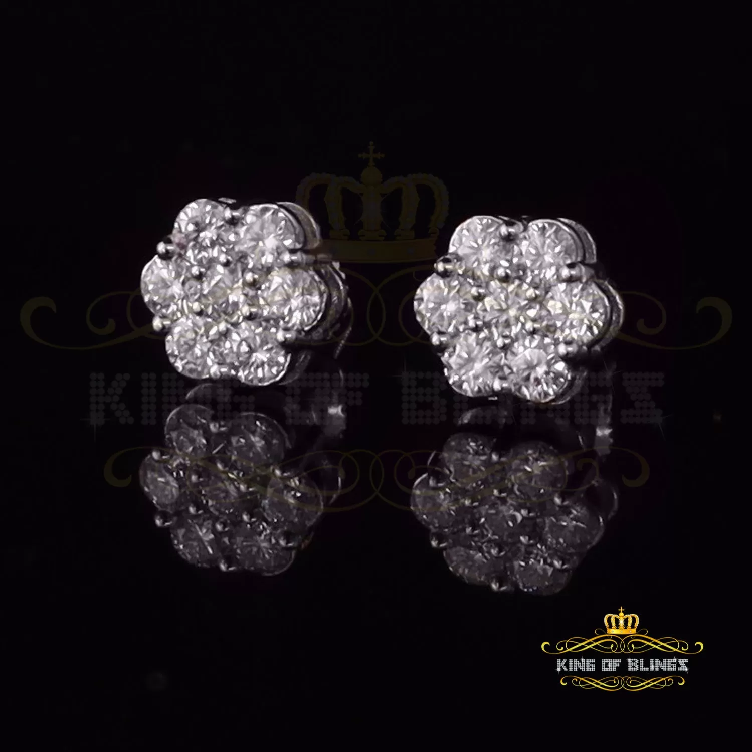 King of Blings- Cubic Zirconia 925 White 4.34ct Sterling Silver Women's Hip Hop Floral Earrings