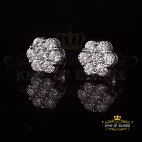 King of Blings- Cubic Zirconia 925 White 4.34ct Sterling Silver Women's Hip Hop Floral Earrings