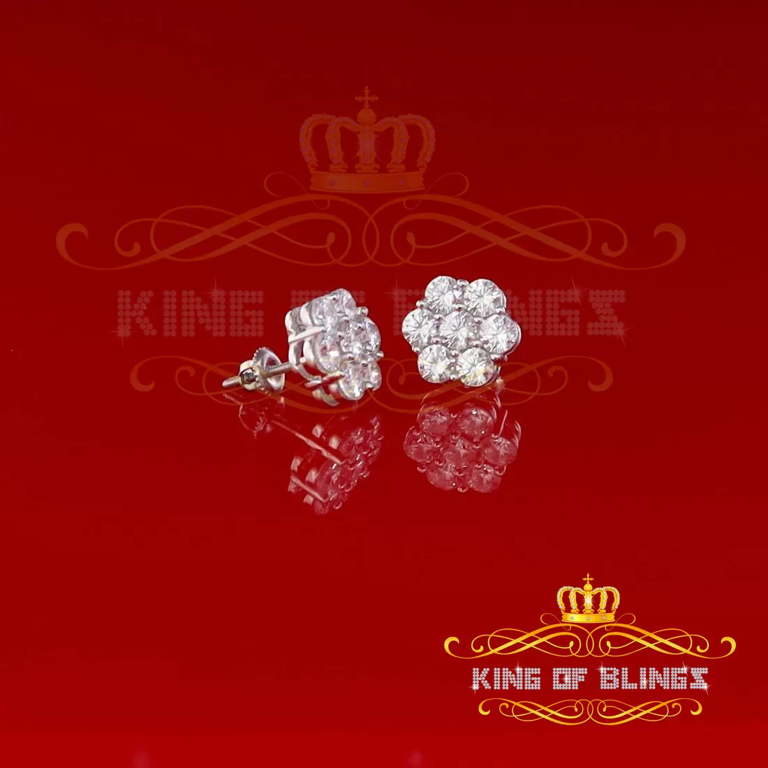 King of Blings- Cubic Zirconia 925 White 4.34ct Sterling Silver Women's Hip Hop Floral Earrings