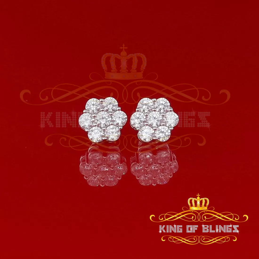 King of Blings- Cubic Zirconia 925 White 4.34ct Sterling Silver Women's Hip Hop Floral Earrings