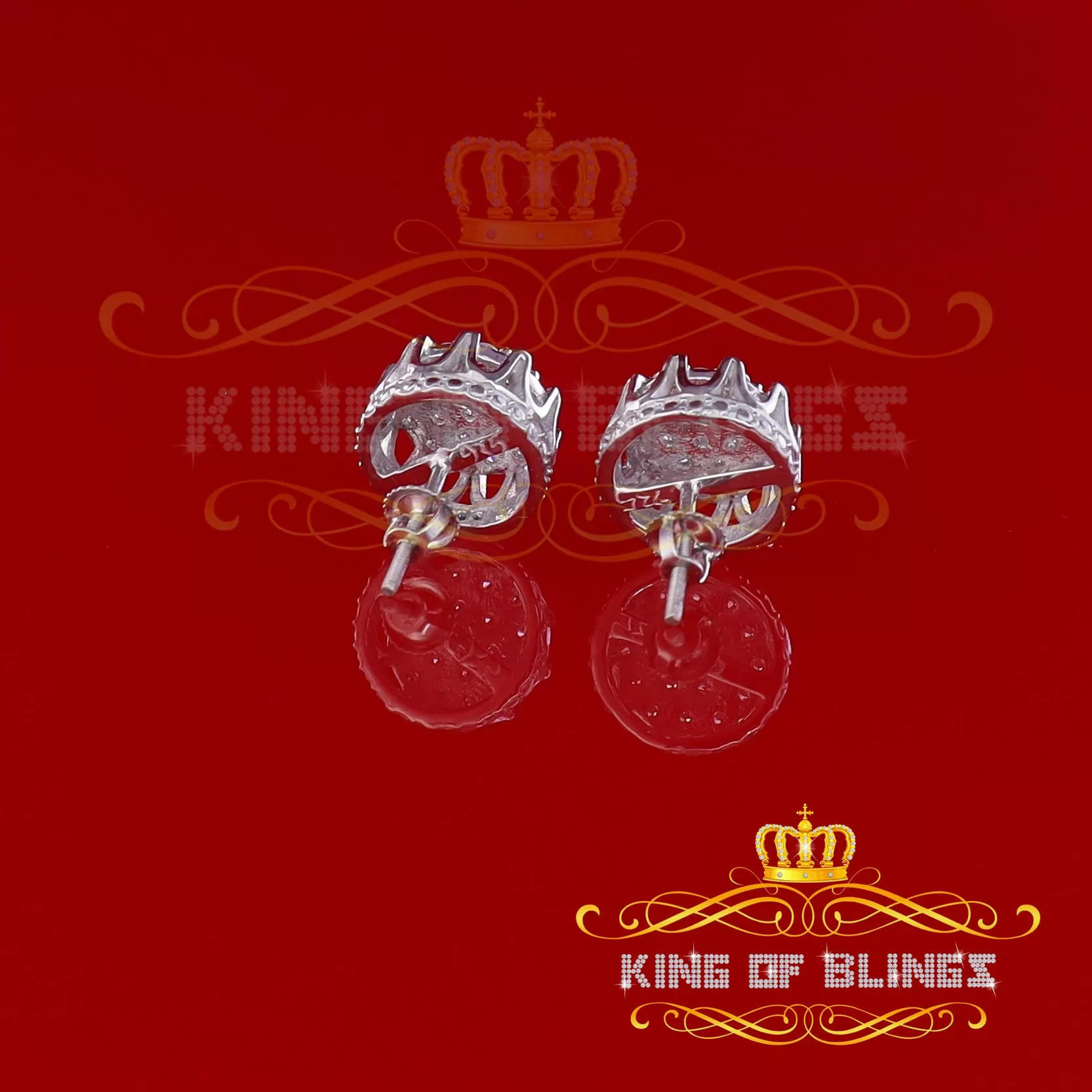 King of Blings- White 925 Sterling Silver 2.04ct Cubic Zirconia Women's & Men's Floral Earrings