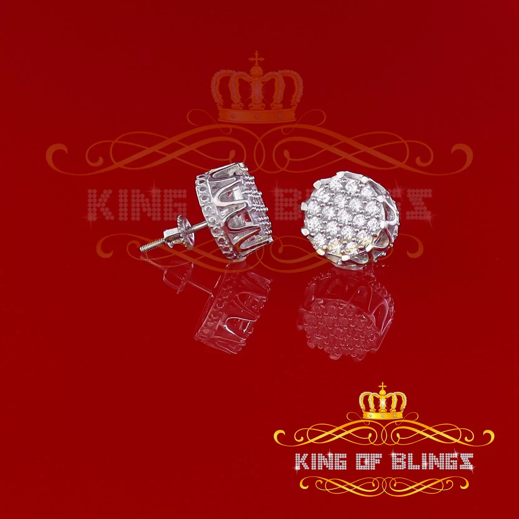 King of Blings- White 925 Sterling Silver 2.04ct Cubic Zirconia Women's & Men's Floral Earrings