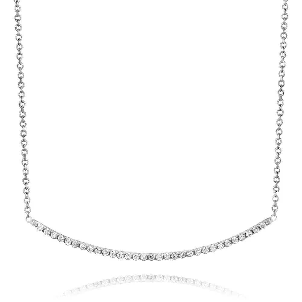 Linear Curved Horizontal Diamond Line Pendant necklace in 18K White Gold