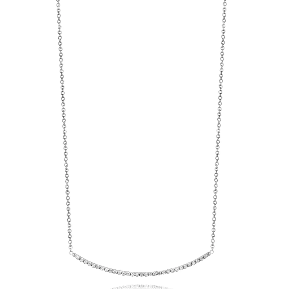 Linear Curved Horizontal Diamond Line Pendant necklace in 18K White Gold