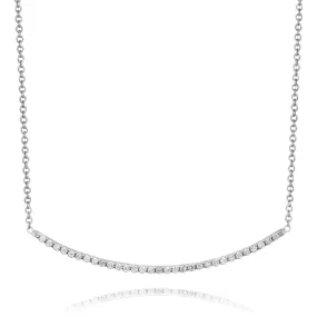 Linear Curved Horizontal Diamond Line Pendant necklace in 18K White Gold