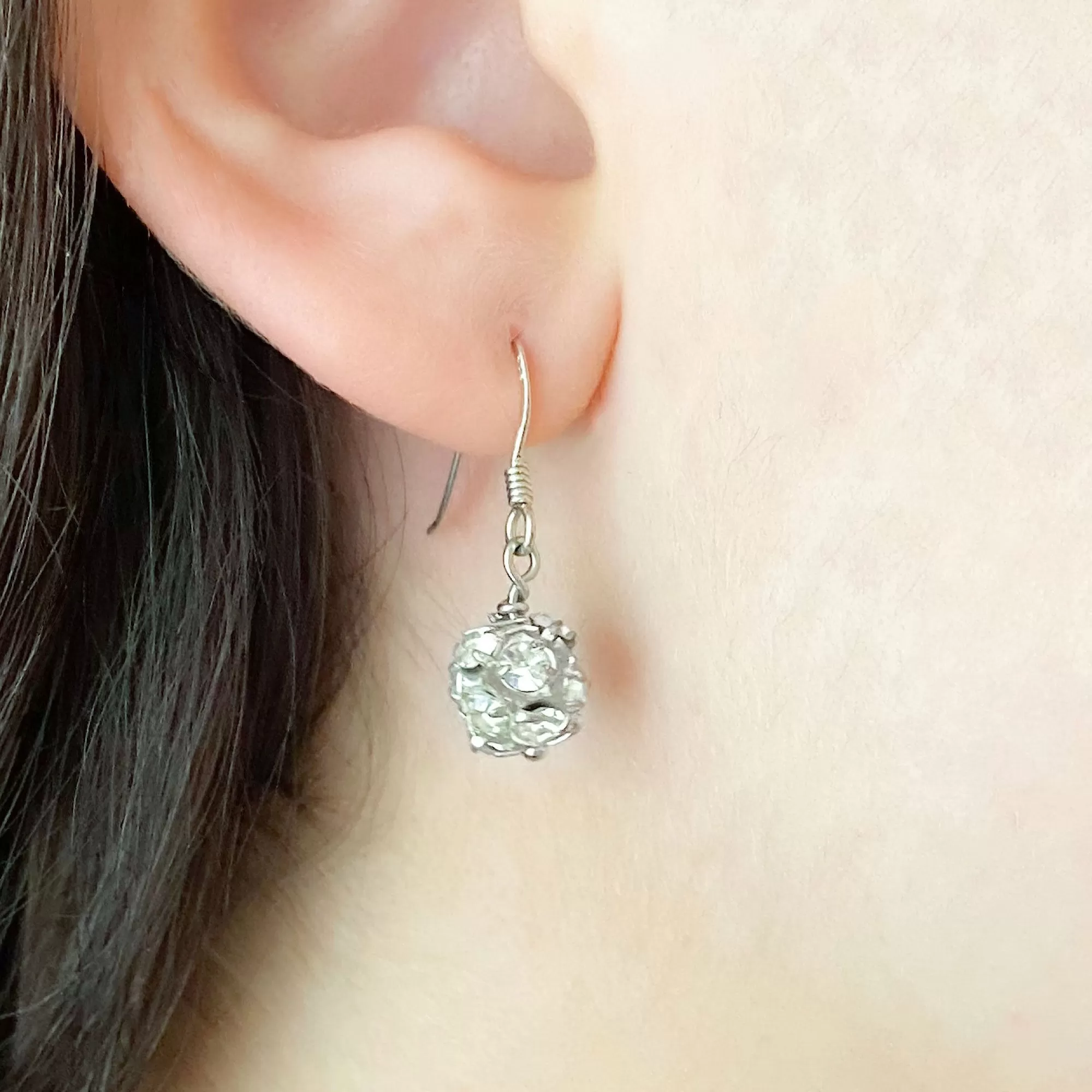 LOLA silver rhinestone ball earrings