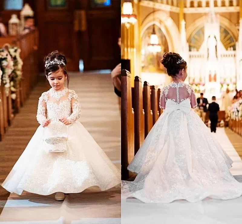 Long Sleeves Princess Long Lace Flower Girl Dresses