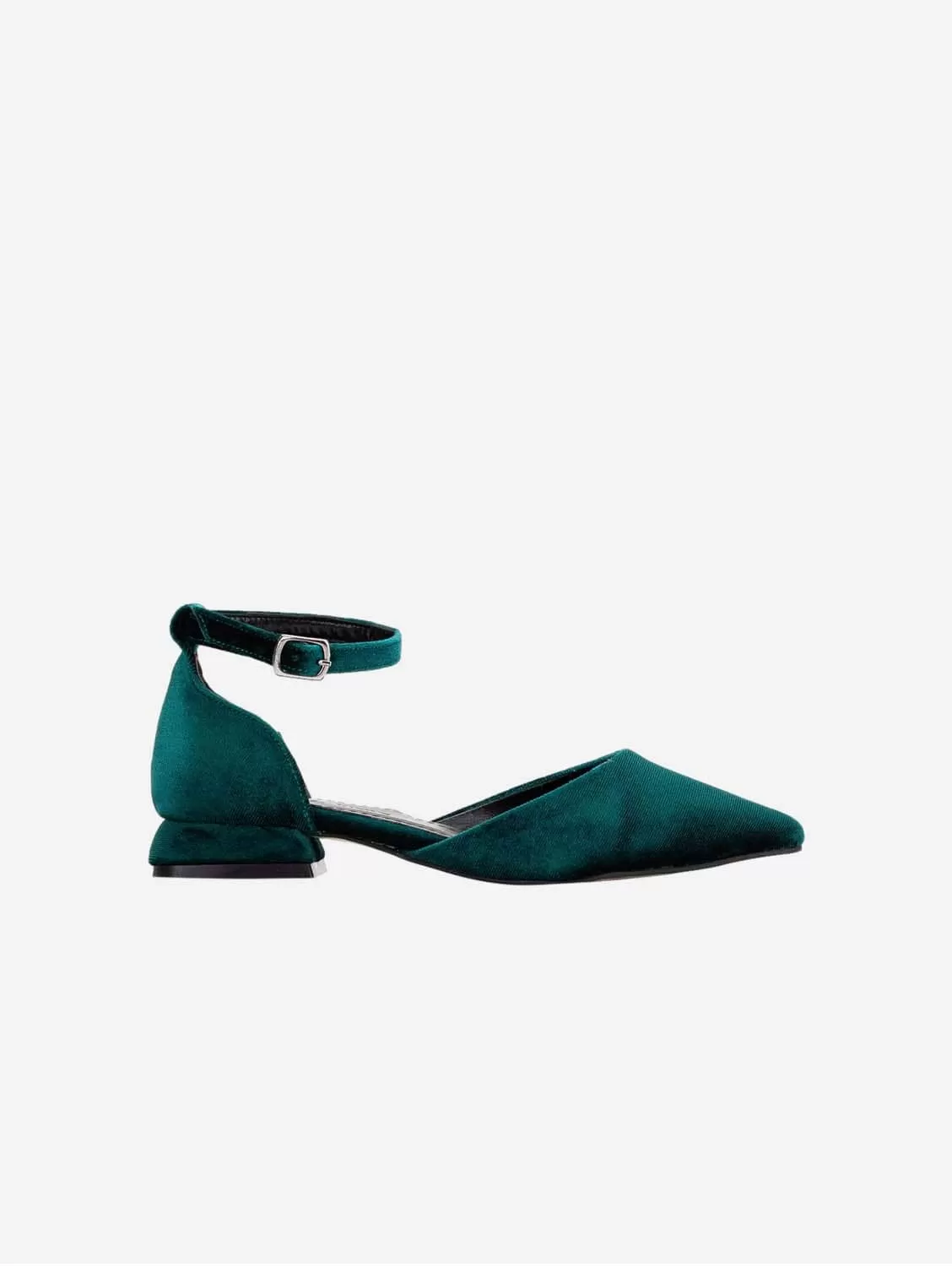 Madeline Vegan Velvet Ribbon Flats | Emerald Green