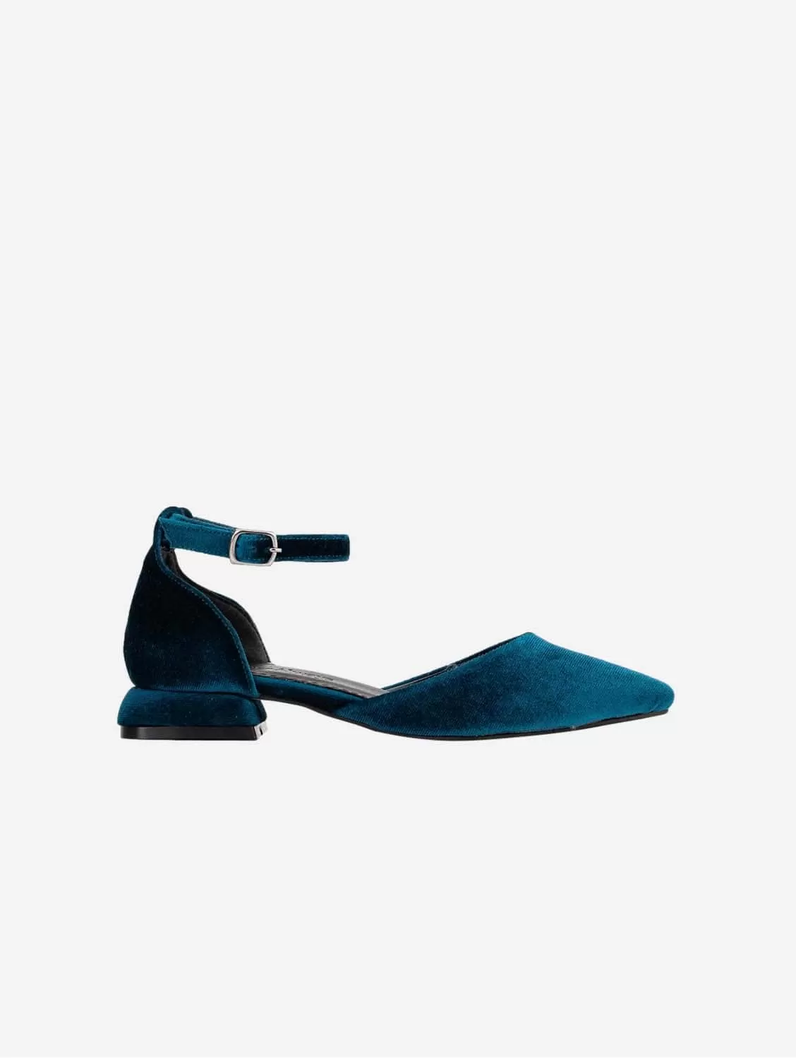 Madeline Vegan Velvet Ribbon Flats | Teal Blue