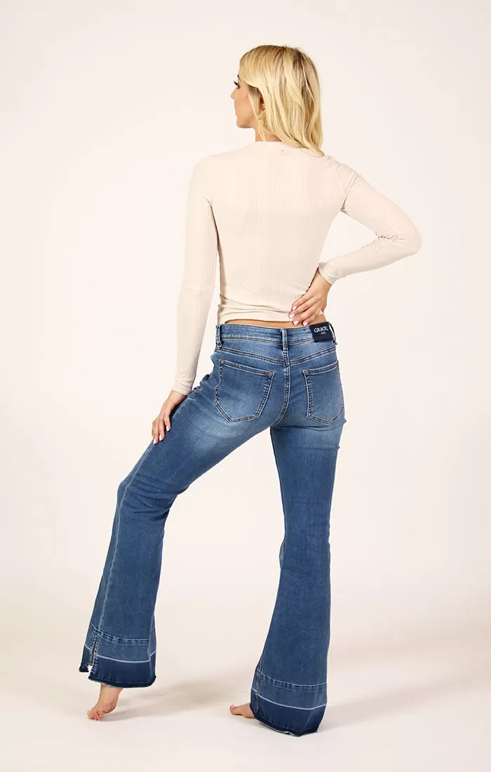 Medium Wash Mid Rise Knit Denim  Flare Jeans