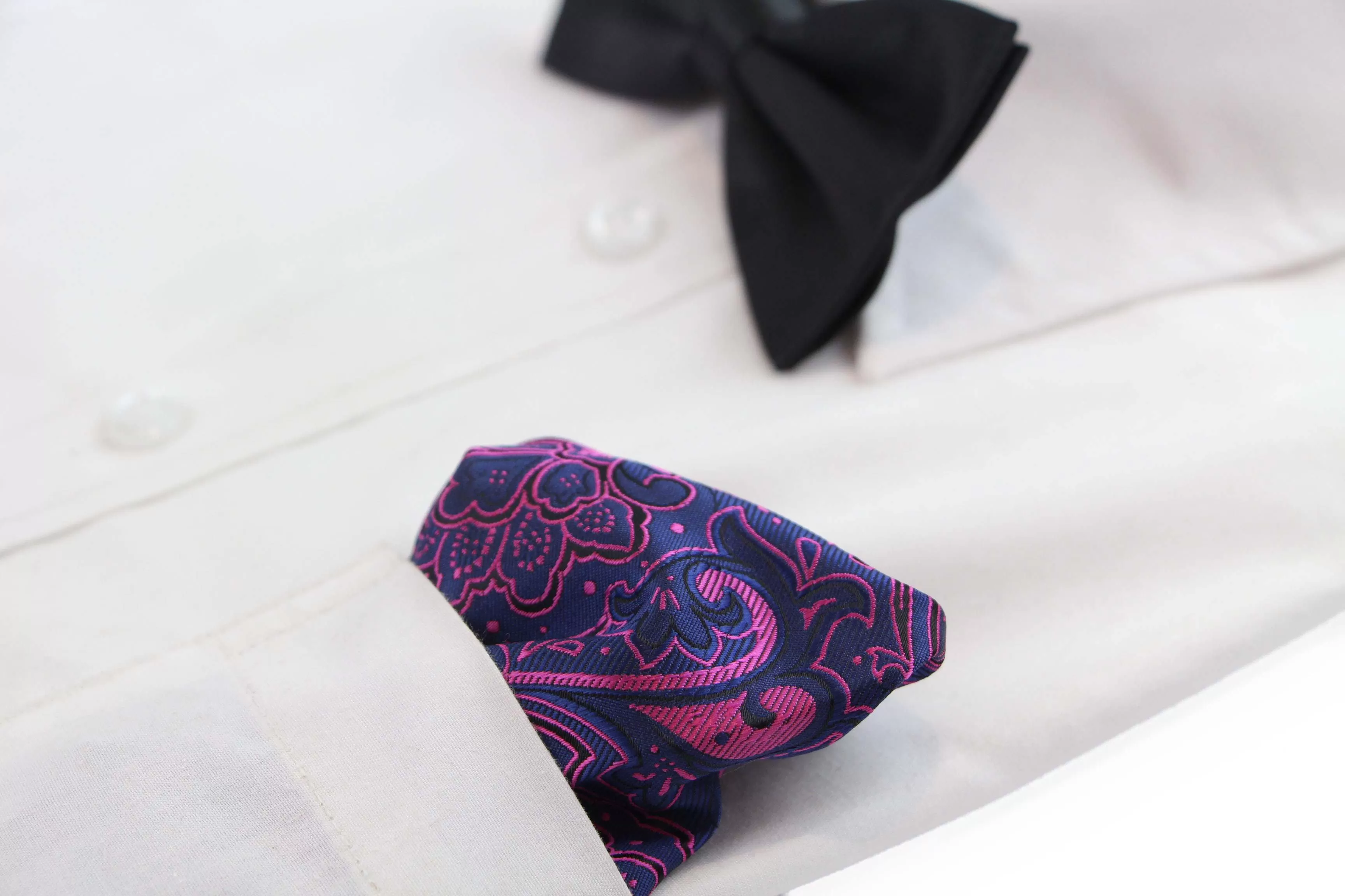 Mens Navy & Magenta Boho Paisley Silk Pocket Square