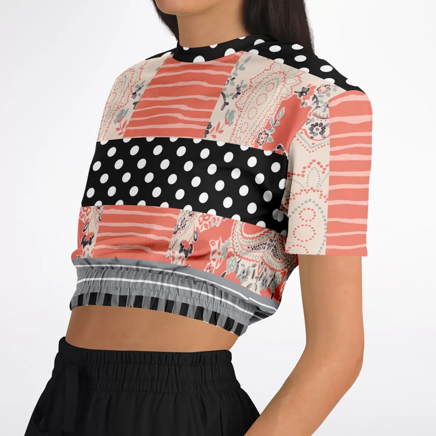 Mint Julep Black Short Sleeve Cropped Eco-Poly Sweater