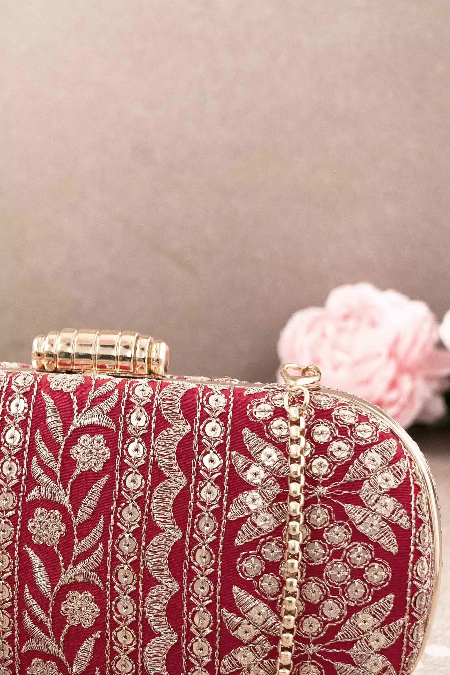 Mirai Embroidered Clutch - Red