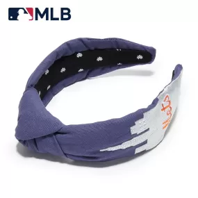 NAVY NY METS EMBROIDERED KNOTTED HEADBAND