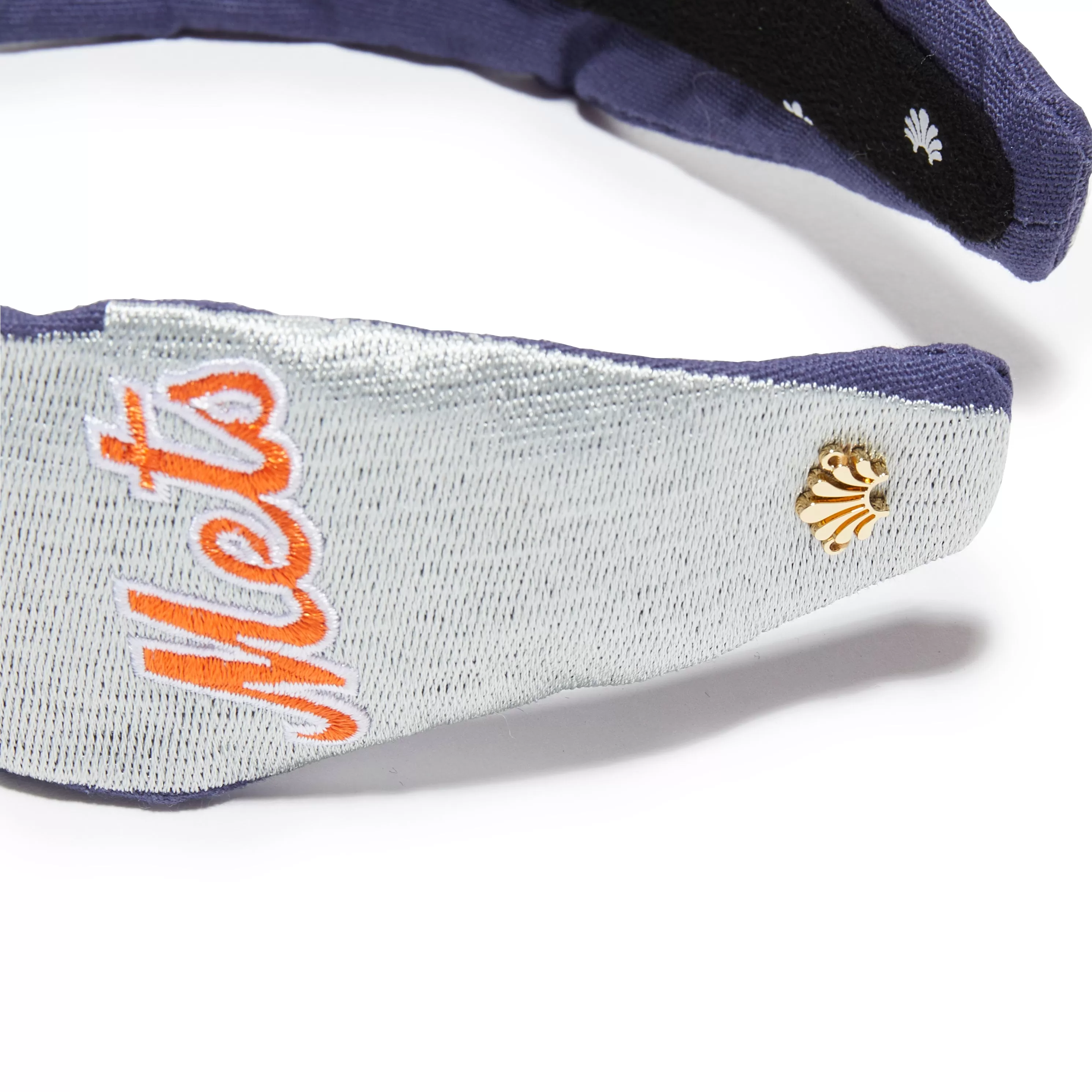 NAVY NY METS EMBROIDERED KNOTTED HEADBAND