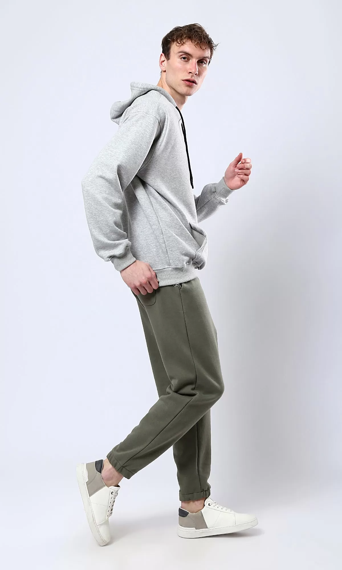 O178901 Cotton Jogger Pants With Elastic Waist - Dark Olive