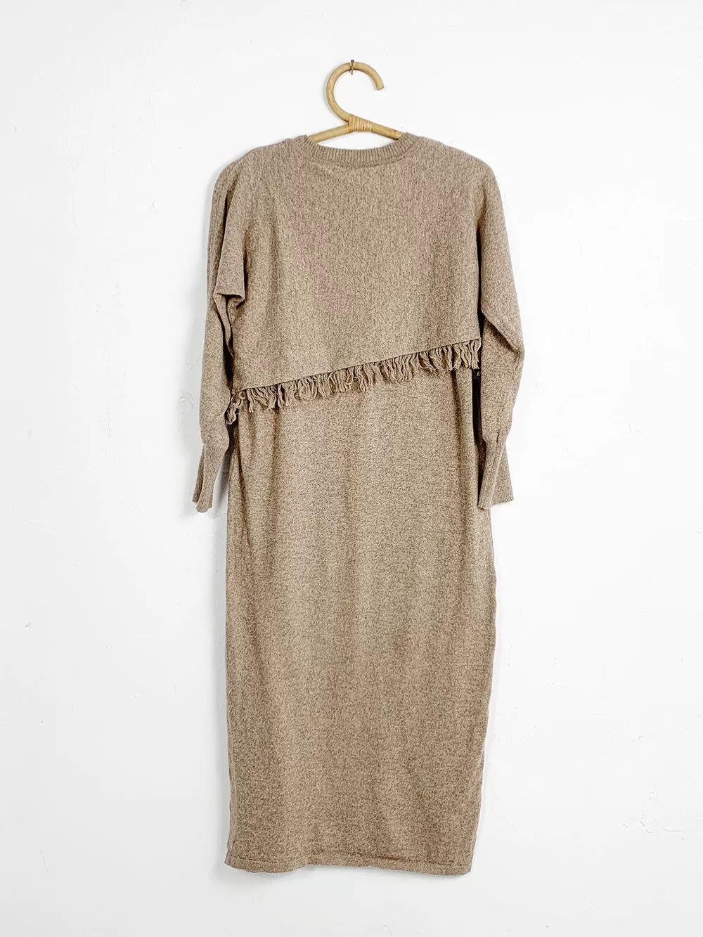 Oatmeal Double Layer Dress With Fringe Top