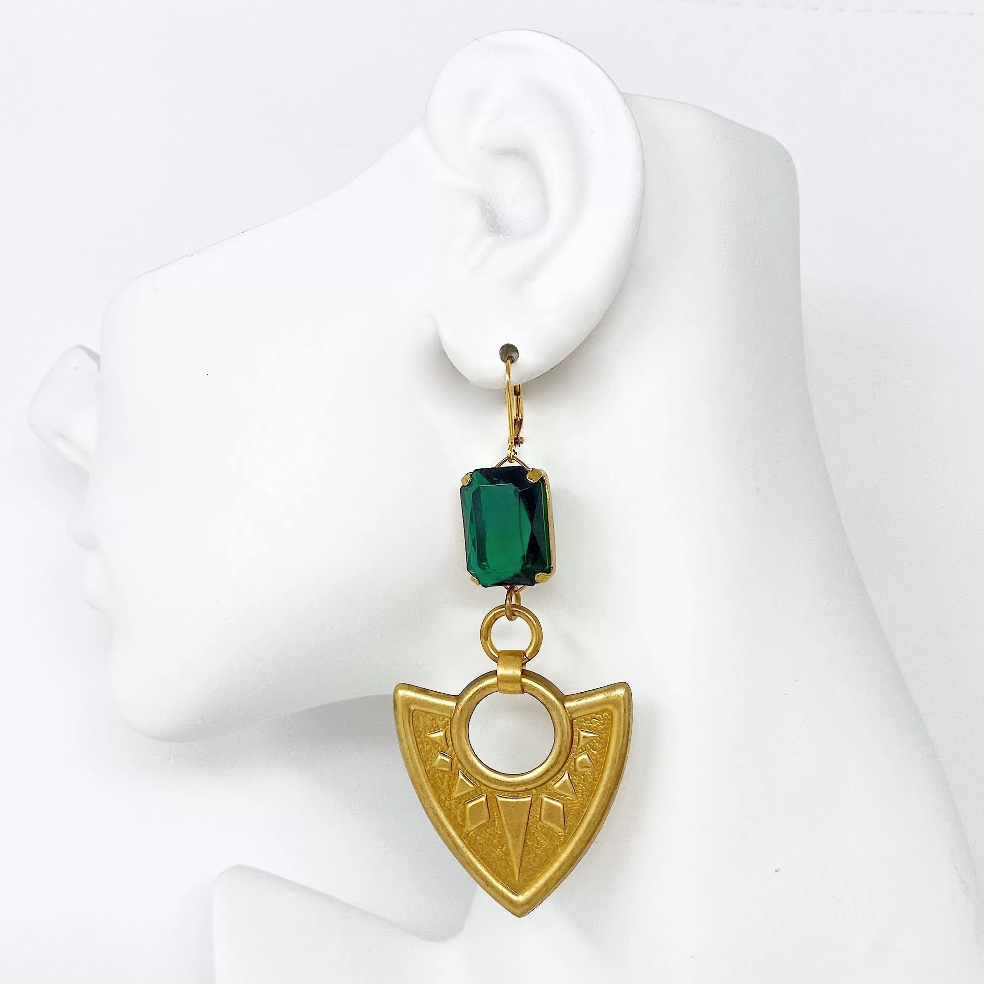 OCTAVIUS statement emerald green shield earrings