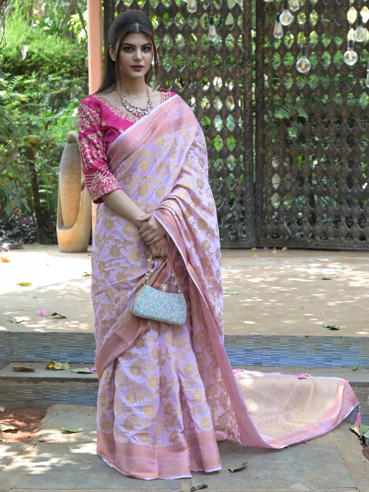 Odette Light Pink Woven Soft Silk Saree with Unstitched Blouse for Women