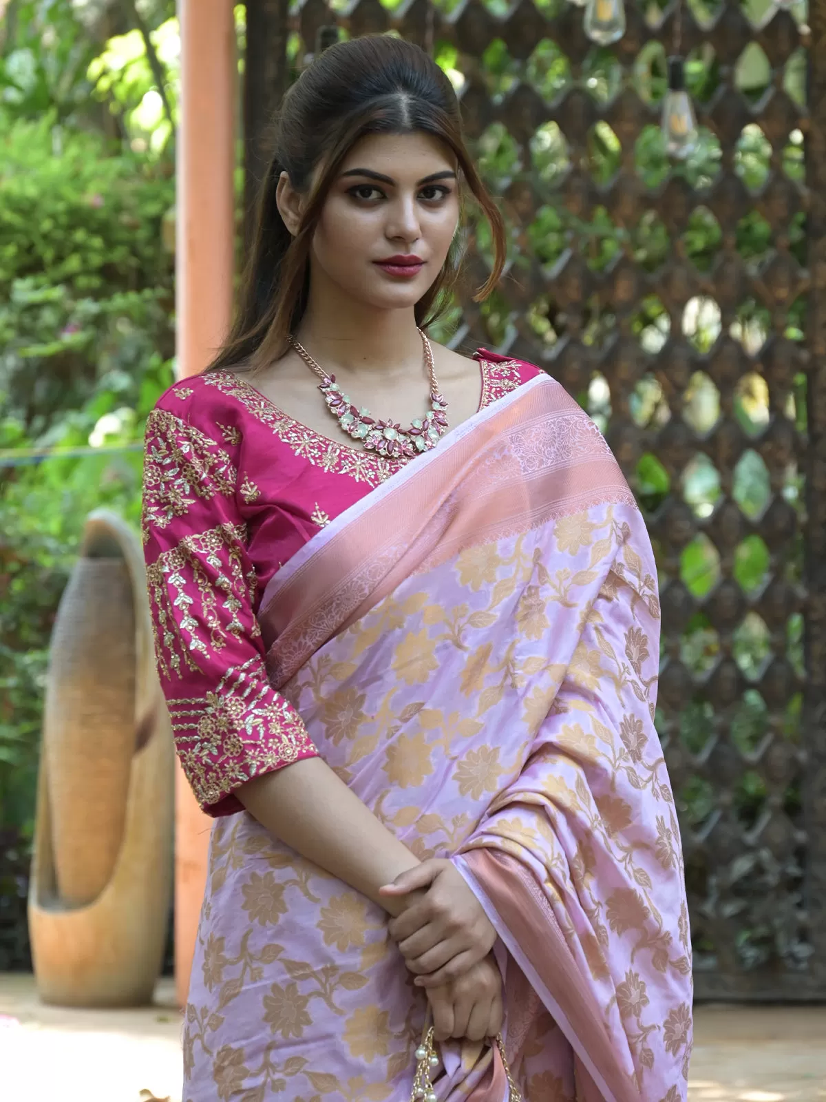 Odette Light Pink Woven Soft Silk Saree with Unstitched Blouse for Women