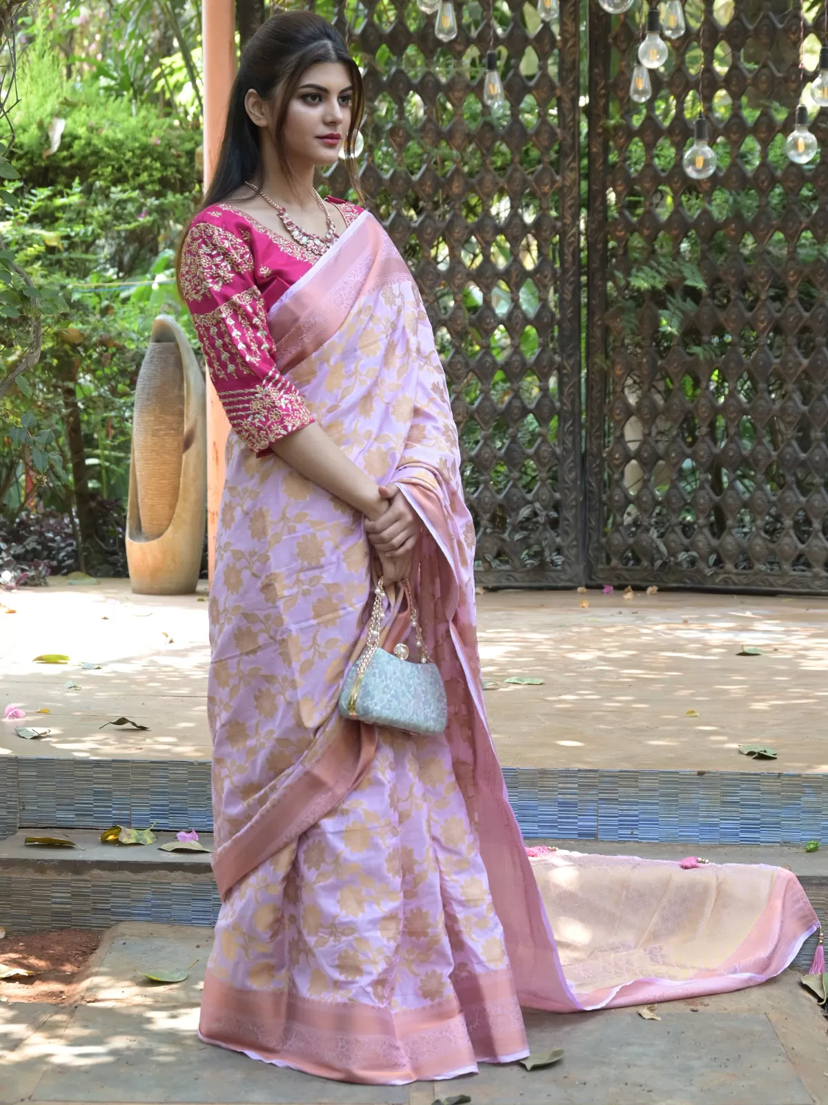 Odette Light Pink Woven Soft Silk Saree with Unstitched Blouse for Women