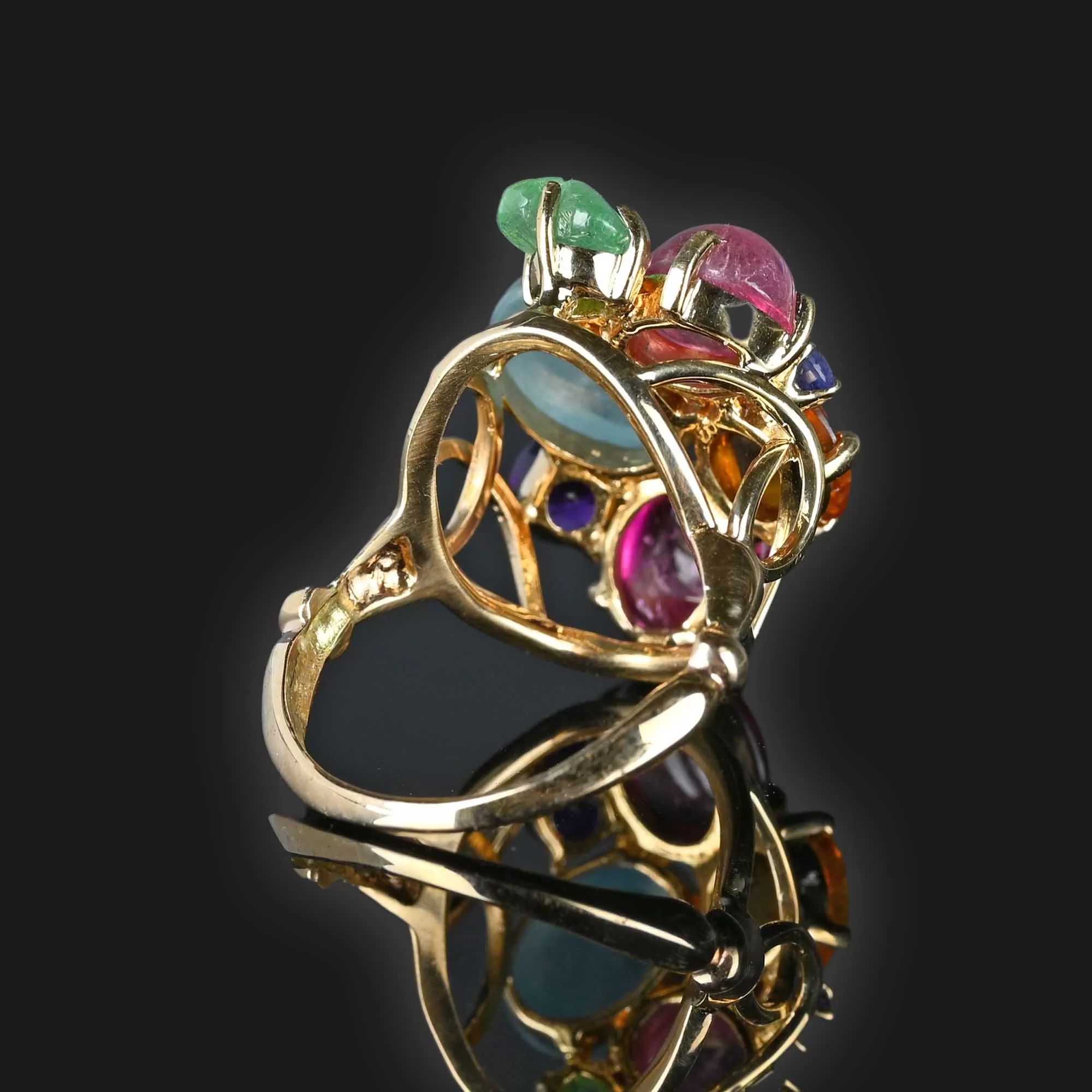 ON HOLD Harlequin Multi Gemstone Cabochon Ring, Citrine Emerald Garnet