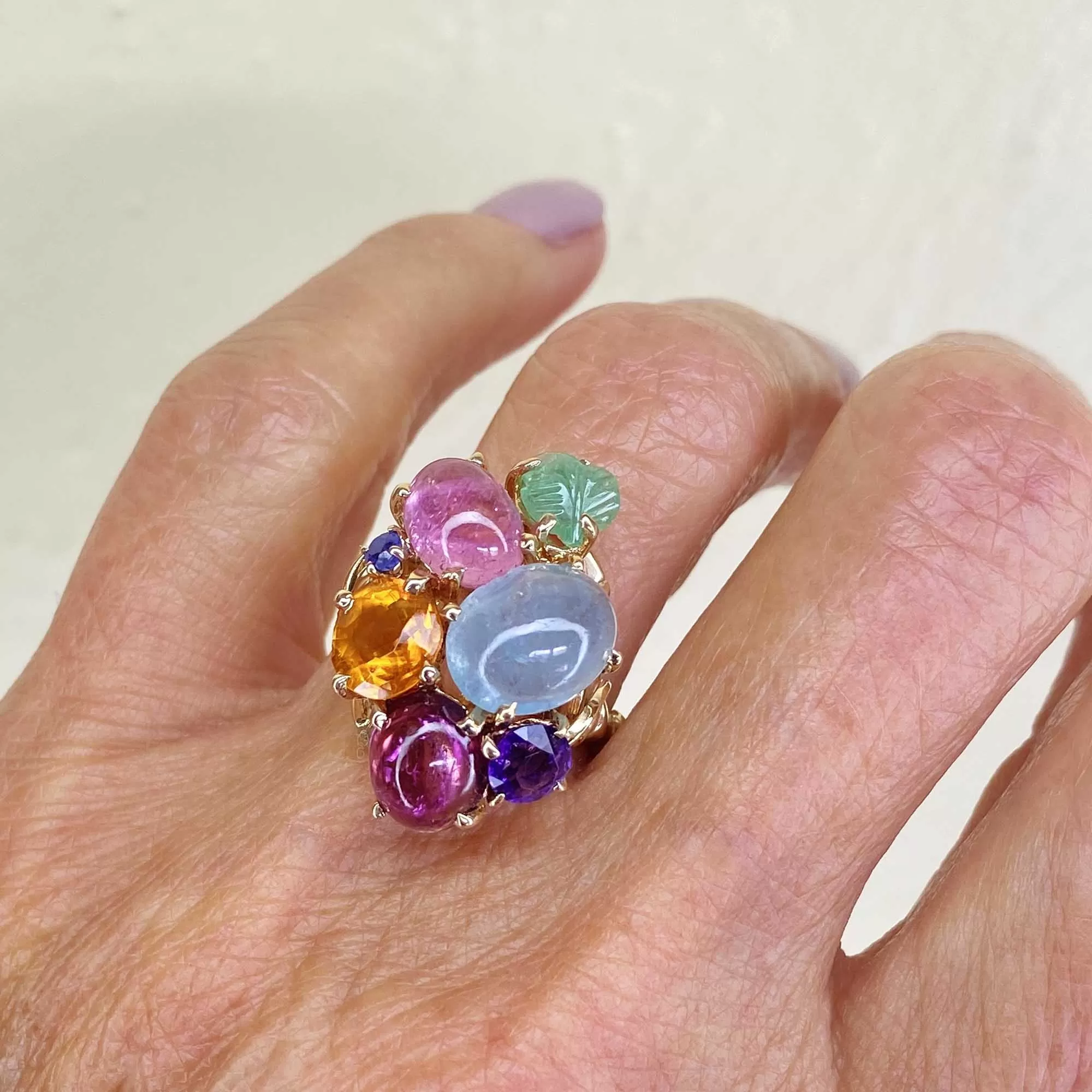 ON HOLD Harlequin Multi Gemstone Cabochon Ring, Citrine Emerald Garnet