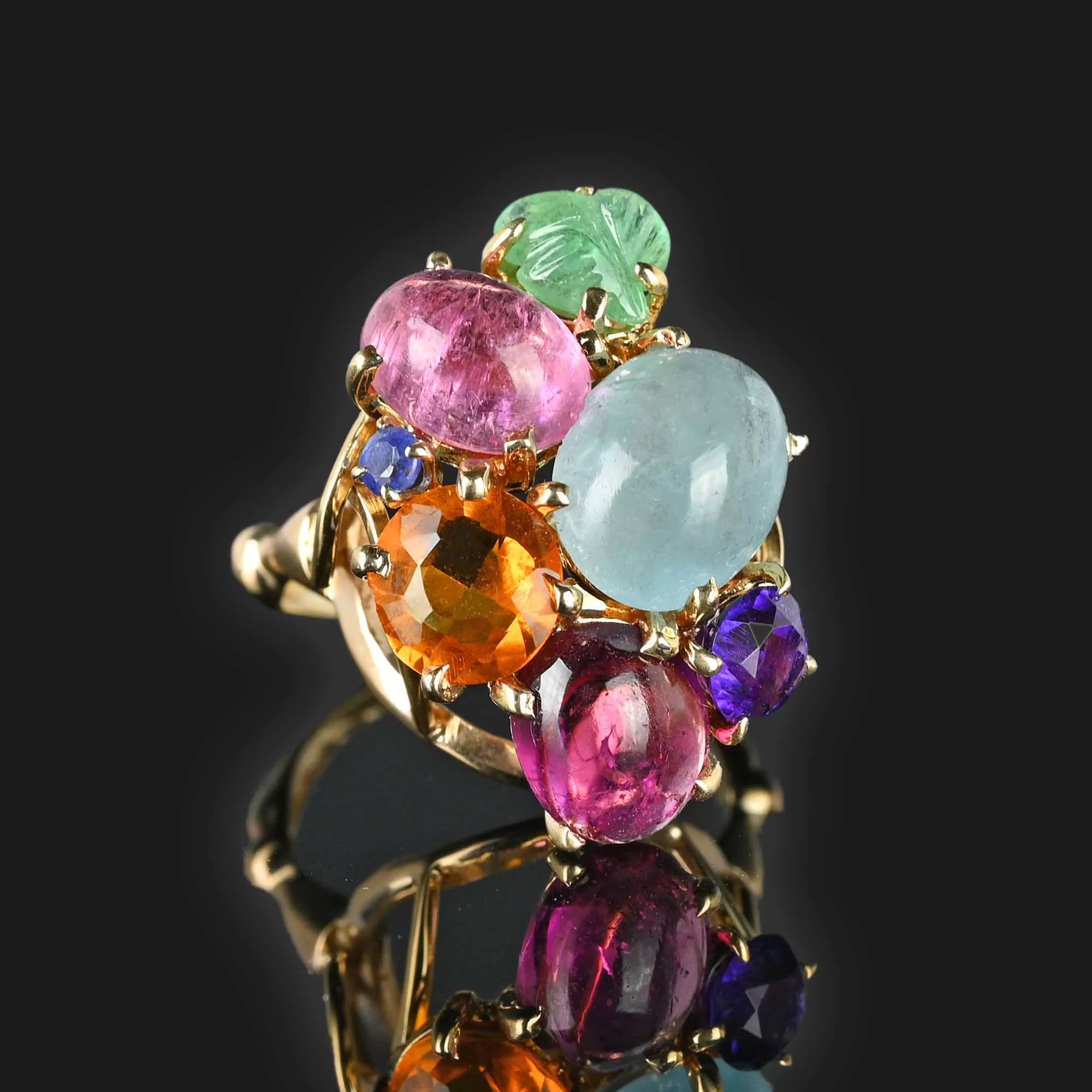 ON HOLD Harlequin Multi Gemstone Cabochon Ring, Citrine Emerald Garnet